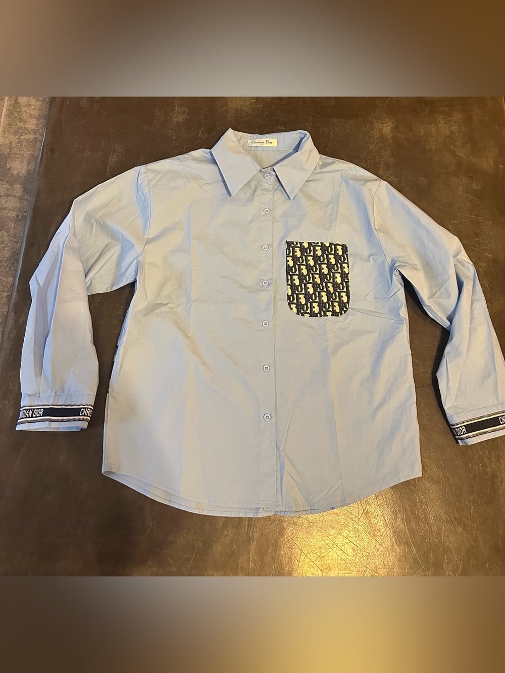 Dior Light Blue Button-Down with Logo Pocket